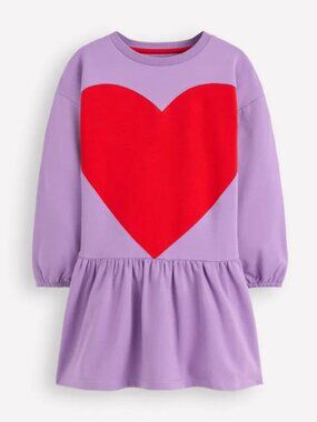 Mini Boden Purple Heart Sweatshirt Dress, 2-3yr